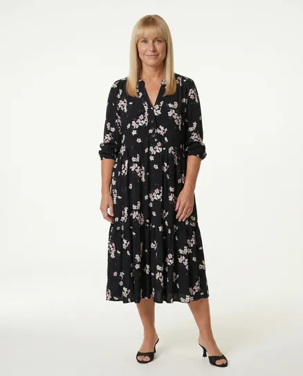 Tunika Kleid Blumenprint in schwarz von Vincenzo Allocca