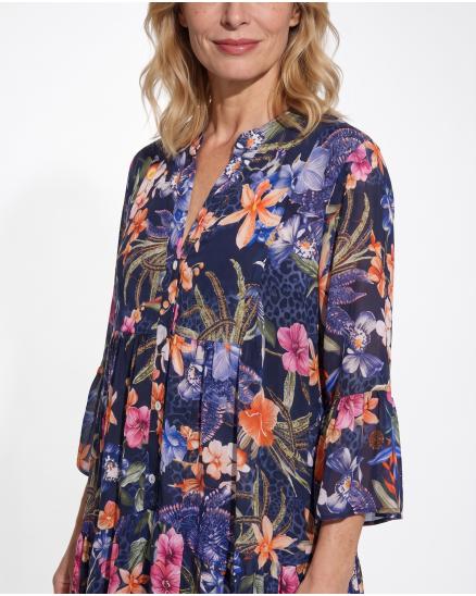Tunika Kleid Floral in dunkelblau von Selected Touch