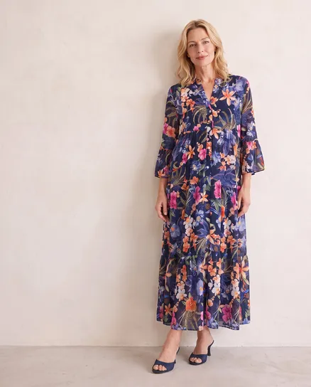 Tunika Kleid Floral in dunkelblau von Selected Touch