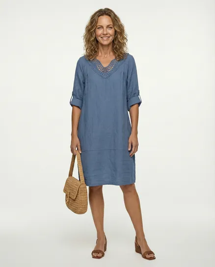Tunika Kleid Leinen in blau von Diana