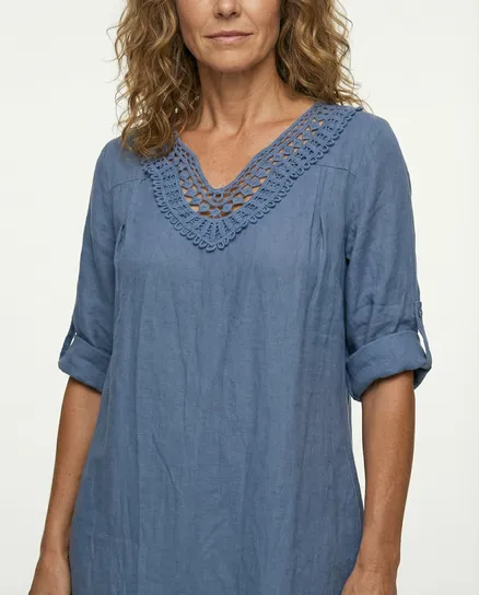Tunika Kleid Leinen in blau von Diana