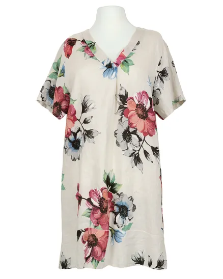 Tunika Kleid Leinen Floral in beige von Made in Italy