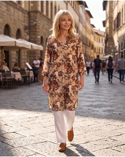 Tunika Kleid mit Seide in braun von Made in Italy