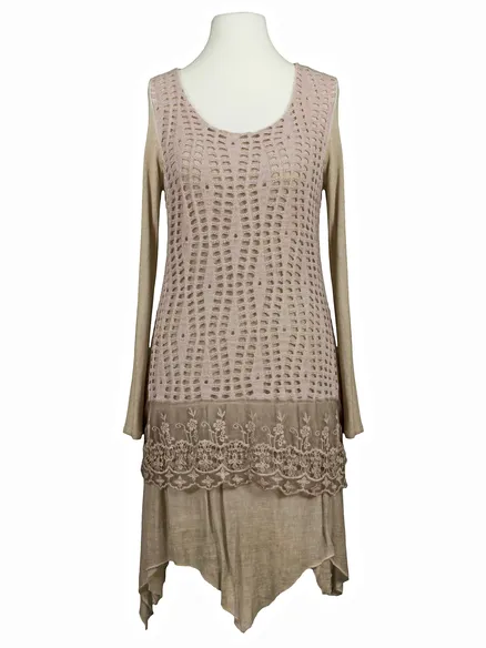 Tunika Kleid mit Spitze in beige von Spaziodonna