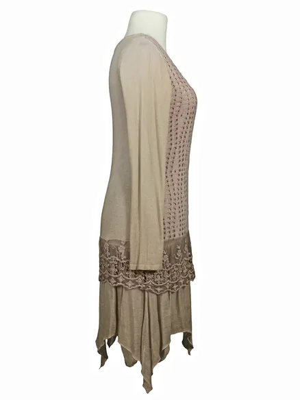 Tunika Kleid mit Spitze in beige von Spaziodonna