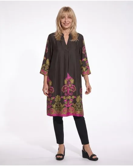Tunika Kleid Ornamentmuster in dunkelbraun von Made in Italy