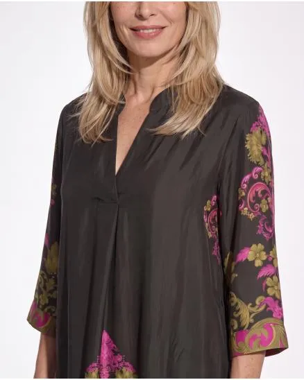 Tunika Kleid Ornamentmuster in dunkelbraun von Made in Italy