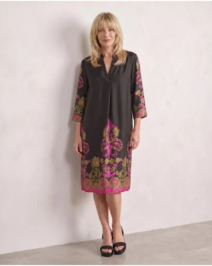 Tunika Kleid Ornamentmuster in dunkelbraun von Made in Italy