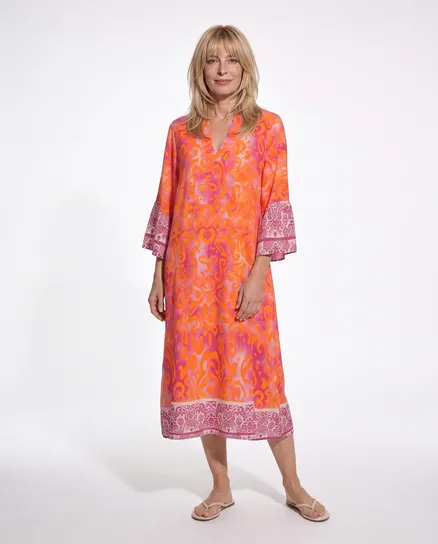 Tunika Kleid Ornamentmuster in pink-orange von Made in Italy