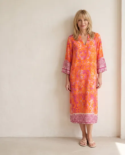 Tunika Kleid Ornamentmuster in pink-orange von Made in Italy