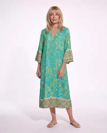 Tunika Kleid Ornamentmuster in t�rkis-oliv von Made in Italy
