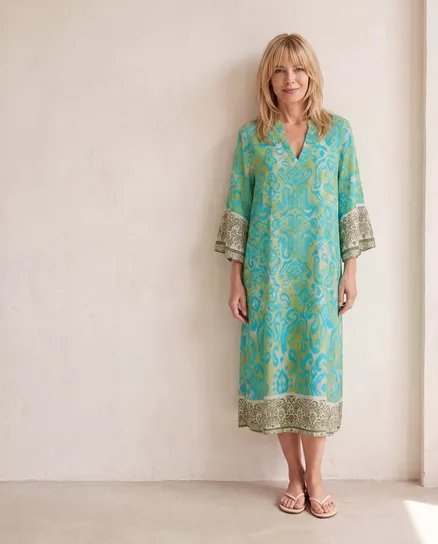 Tunika Kleid Ornamentmuster in t�rkis-oliv von Made in Italy
