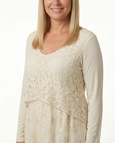 Tunika Kleid Spitze in creme von Spaziodonna