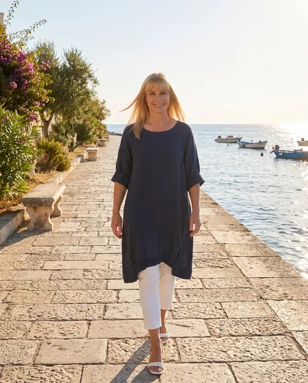 Tunika Leinen A-Linie in blau von Puro Lino