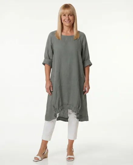 Tunika Leinen A-Linie in khaki von Puro Lino