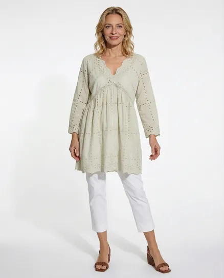 Tunika Lochstickerei in beige von Diana