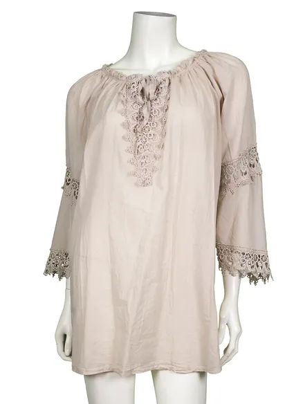 Tunika Bluse mit H�kelspitze in beige von Be Charnelle