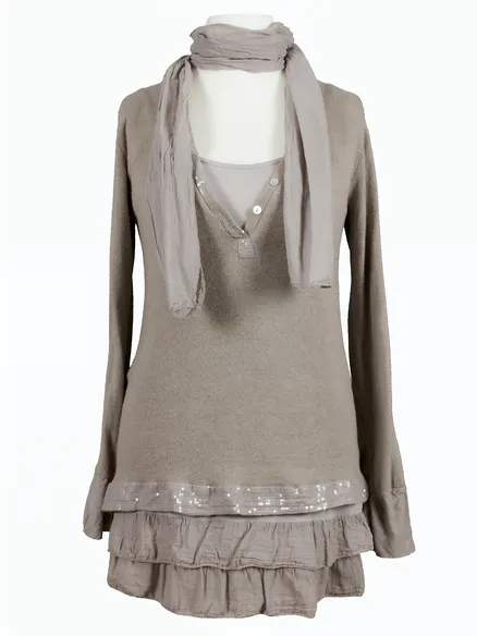 Pullover mit Schal 3-tlg. in taupe von Spaziodonna