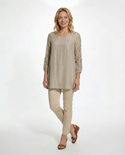 Tunika mit Seide in taupe von Spaziodonna