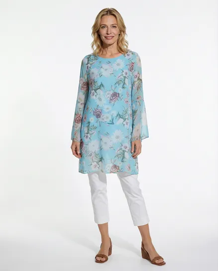 Tunika mit Seide in t�rkis von Made in Italy