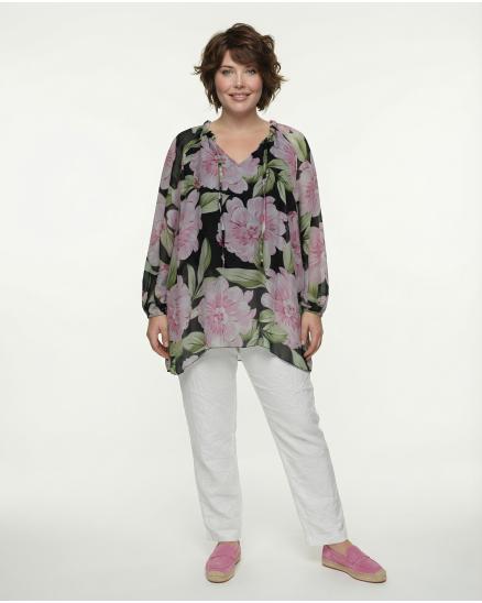 Tunika mit Seide Floral in schwarz von H. Trend