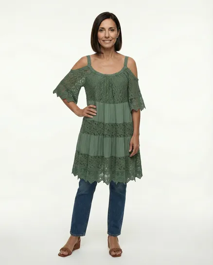 Tunika mit Spitze in oliv von Donna