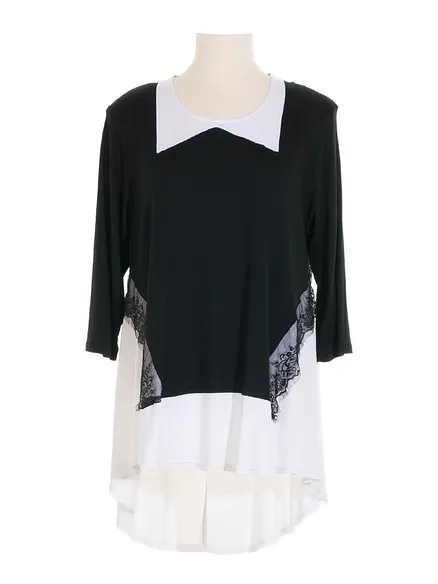 Shirt mit Spitze in schwarz wei� von Clin