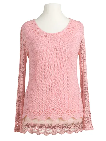 Tunika Shirt mit Spitze in rosa von Italia Moda
