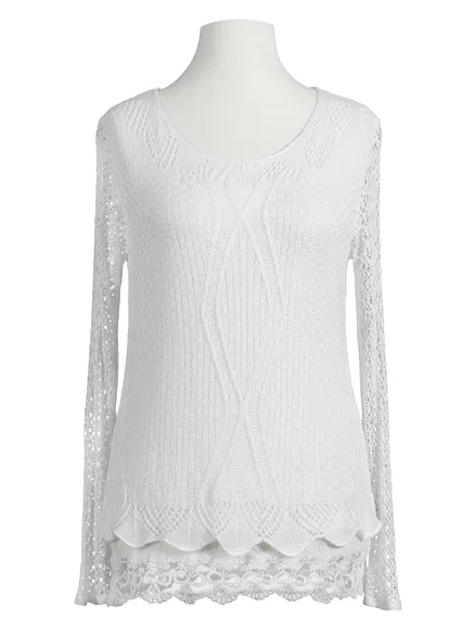 Tunika Shirt mit Spitze in wei� von Italia Moda