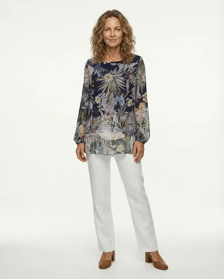 Tunikabluse Floral mit Seide in dunkelblau von Made in Italy