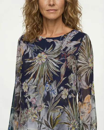 Tunikabluse Floral mit Seide in dunkelblau von Made in Italy