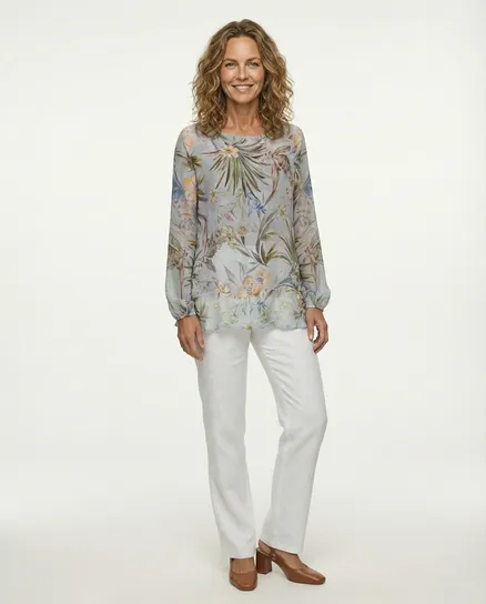 Tunikabluse Floral mit Seide in grau von Made in Italy