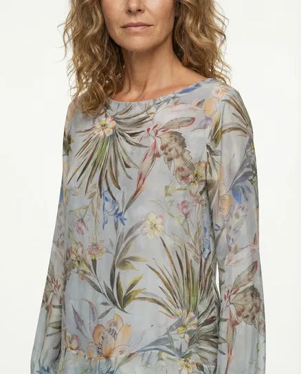 Tunikabluse Floral mit Seide in grau von Made in Italy