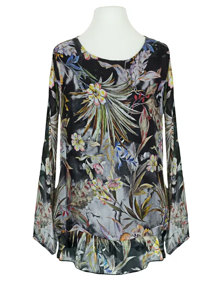 Tunikabluse Floral mit Seide in schwarz von Made in Italy
