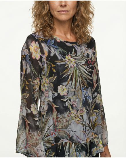 Tunikabluse Floral mit Seide in schwarz von Made in Italy