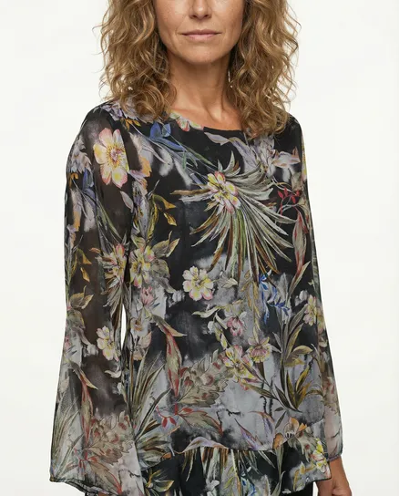 Tunikabluse Floral mit Seide in schwarz von Made in Italy