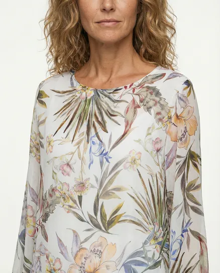 Tunikabluse Floral mit Seide in wei� von Made in Italy