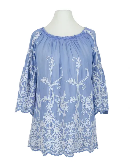 Tunikabluse Kordelstickerei in blau von Diana