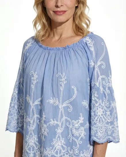 Tunikabluse Kordelstickerei in blau von Diana