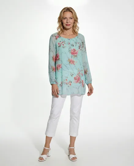 Tunikabluse Seide Floral in t�rkis von Esvivid