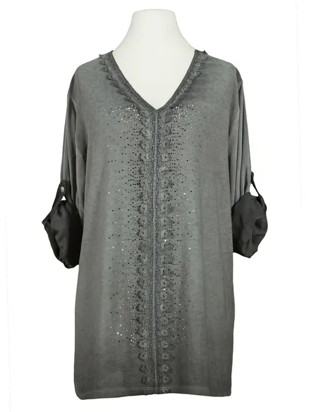 Tunikashirt mit Spitze in grau von Spaziodonna