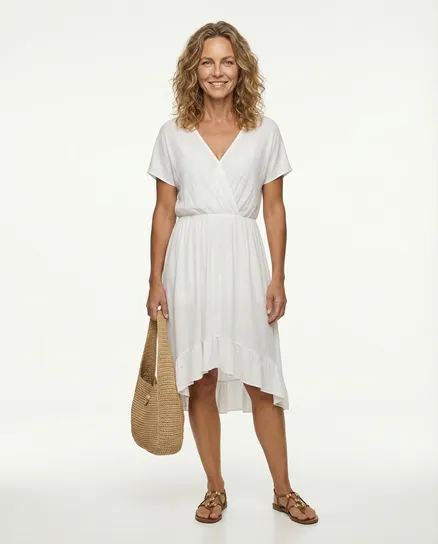 Wickeloptik Kleid mit Volant in wei� von Spaziodonna