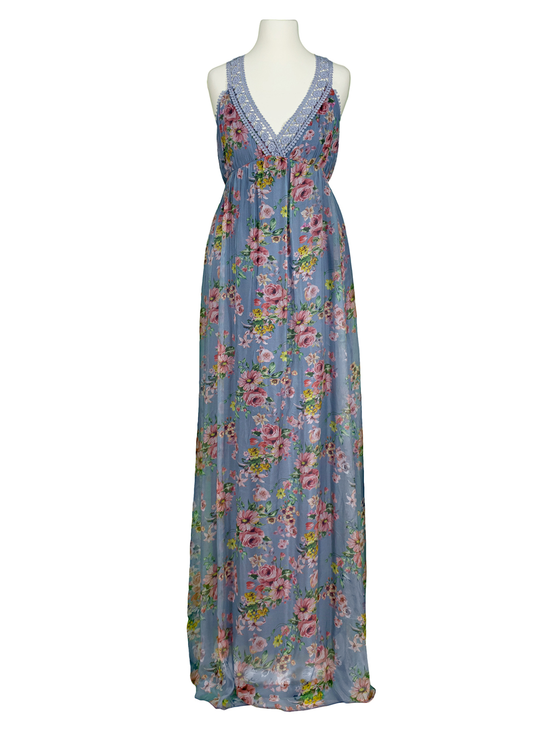 Chiffon Maxikleid mit Seide in blau von Montan