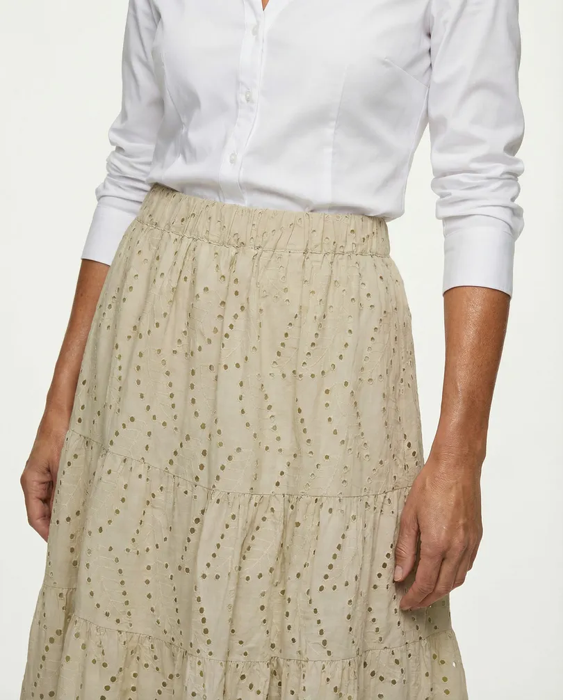 Baumwollrock mit Lochstickerei in  beige von Made in Italy (Bild 3)