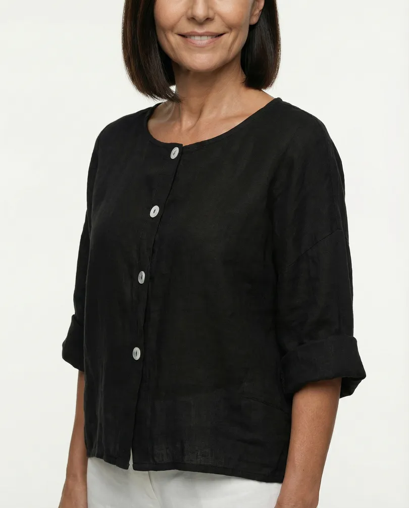 Bluse Leinen in  schwarz von Made in Italy (Bild 4)