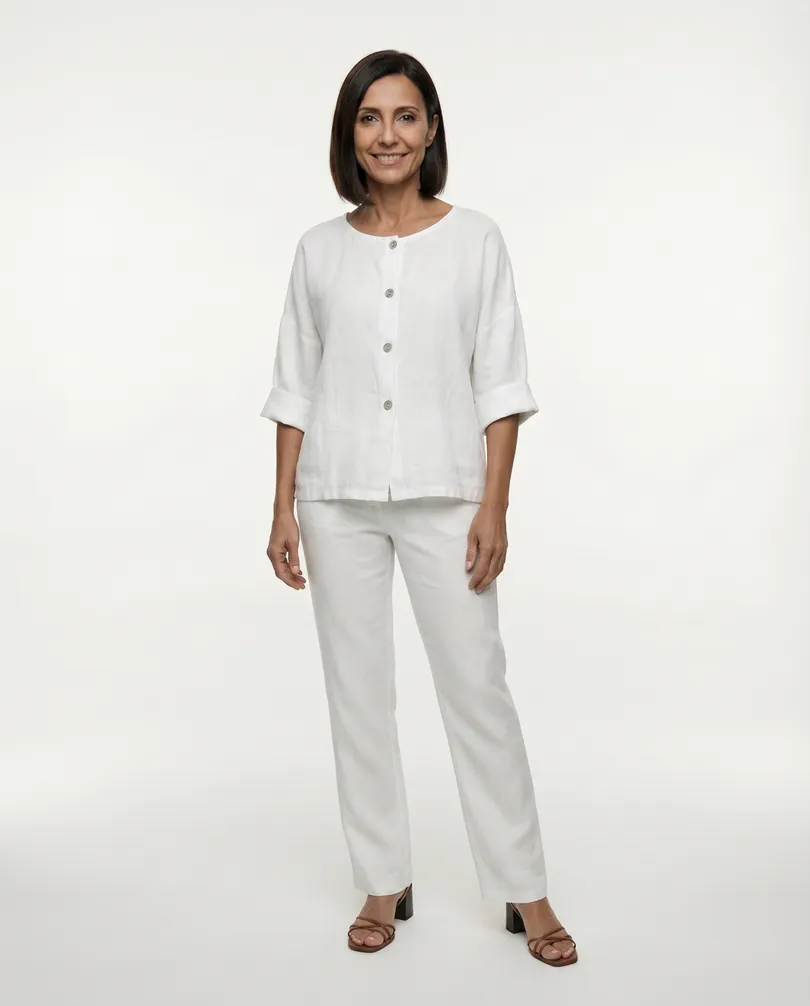 Bluse Leinen in  wei� von Made in Italy (Bild 3)
