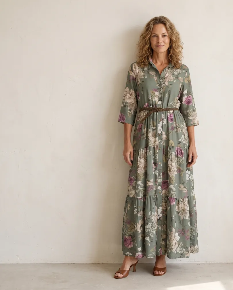 Blusenkleid Floral in  khaki von Made in Italy (Bild 6)