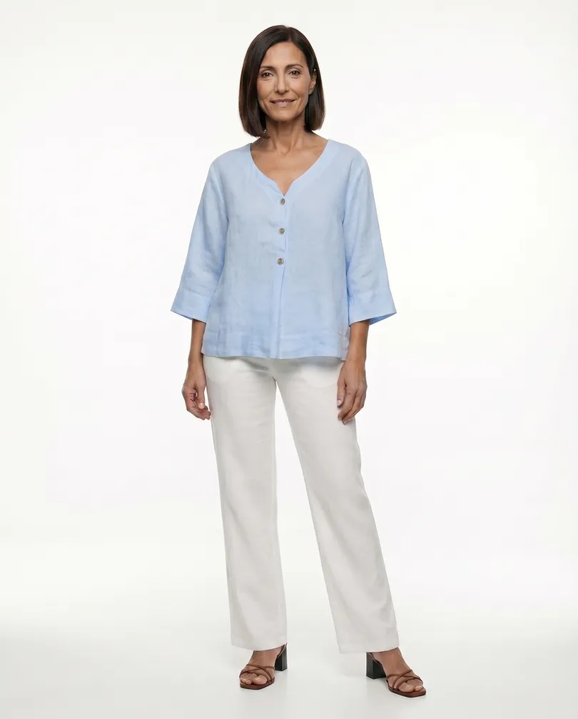 Blusenshirt Leinen in  hellblau von Puro Lino (Bild 3)