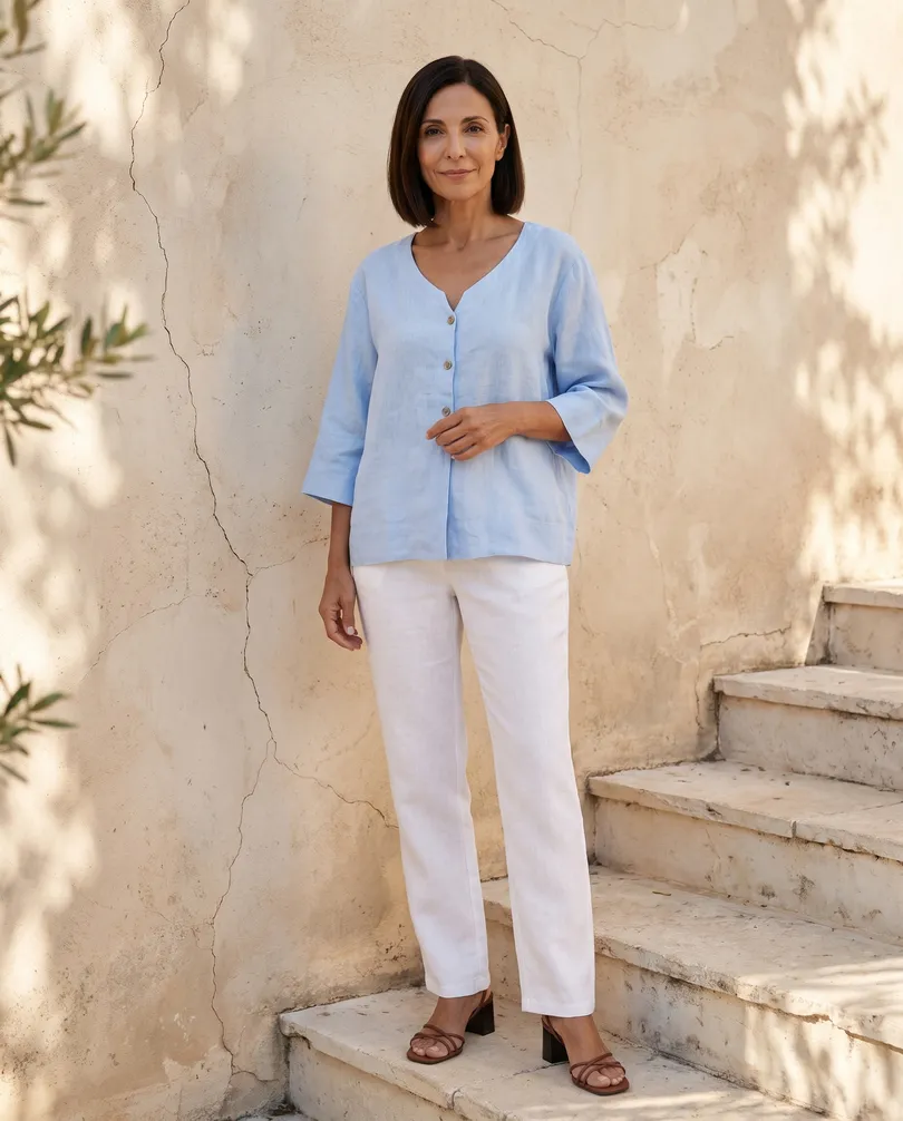 Blusenshirt Leinen in  hellblau von Puro Lino (Bild 5)