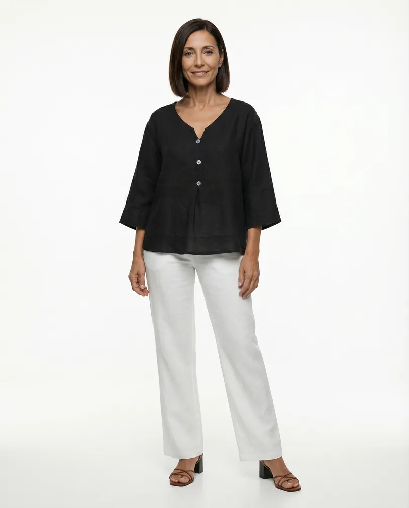Blusenshirt Leinen in  schwarz von Made in Italy (Bild 3)